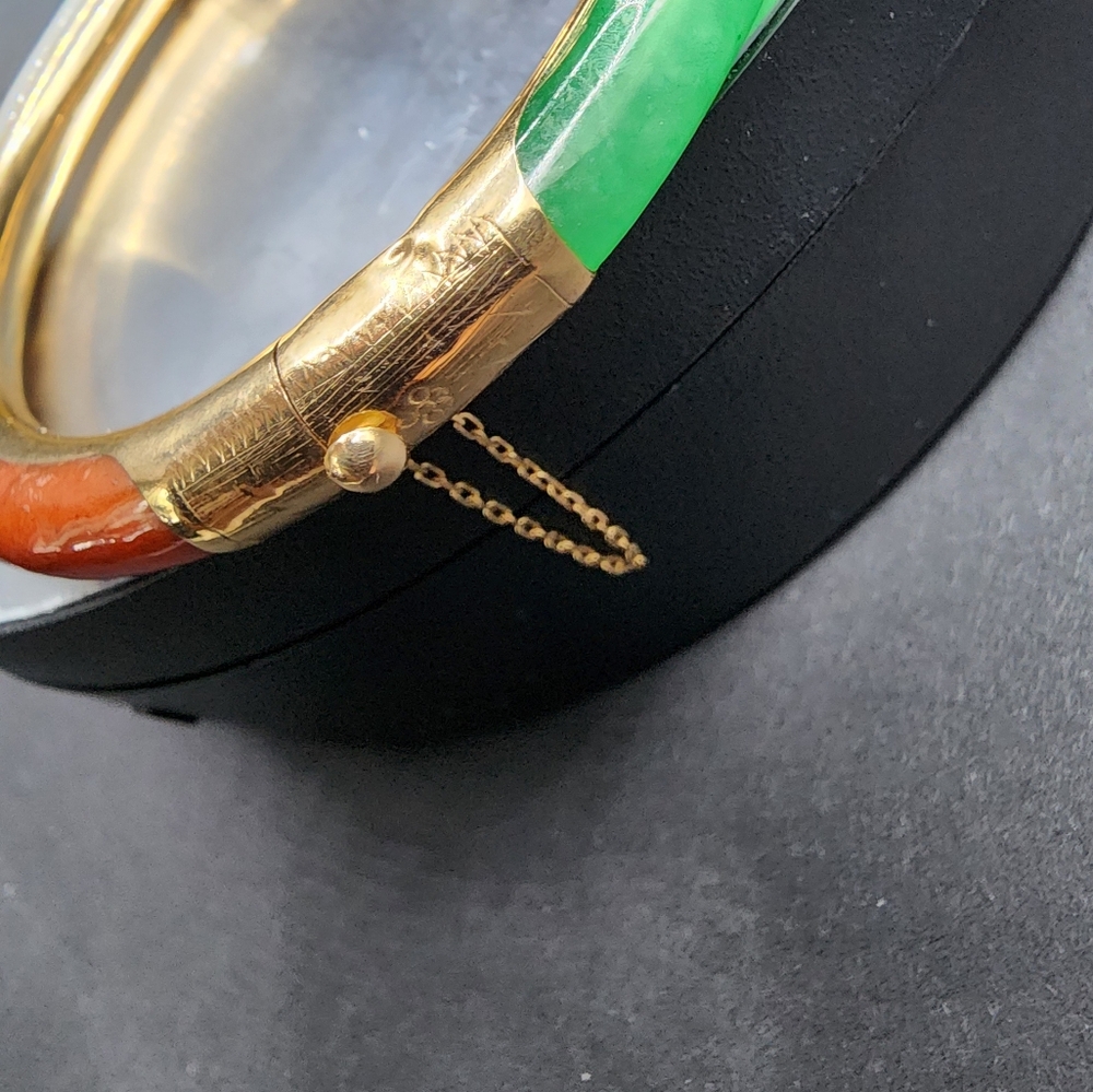 14k Gold Multicolor Jade Bangle - Picture 5 of 15